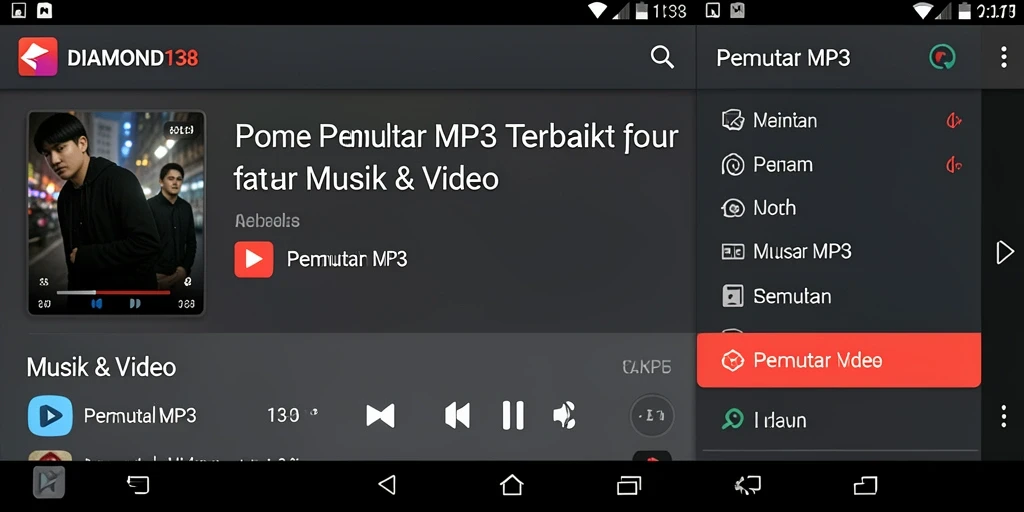 Antarmuka pengguna DIAMOND138 dengan pilihan lagu MP3