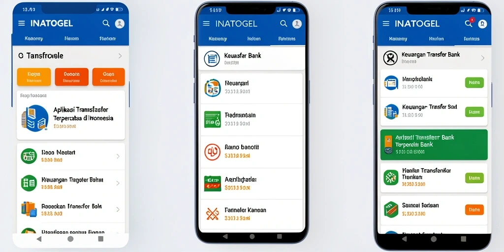 Screenshot aplikasi INATOGEL dengan tampilan antarmuka transfer bank yang intuitif.
