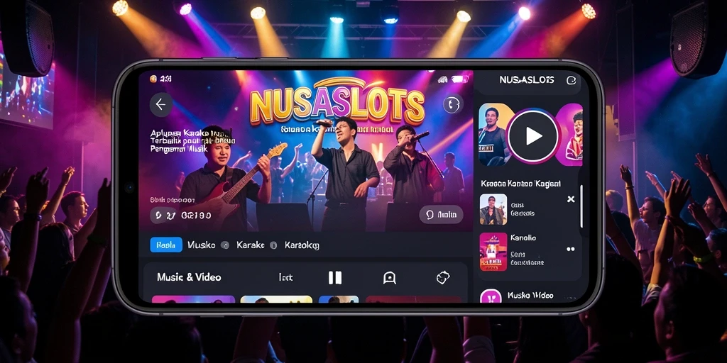 Tampilan antarmuka aplikasi <strong>NUSASLOTS</strong> dengan fitur Karaoke interaktif.
