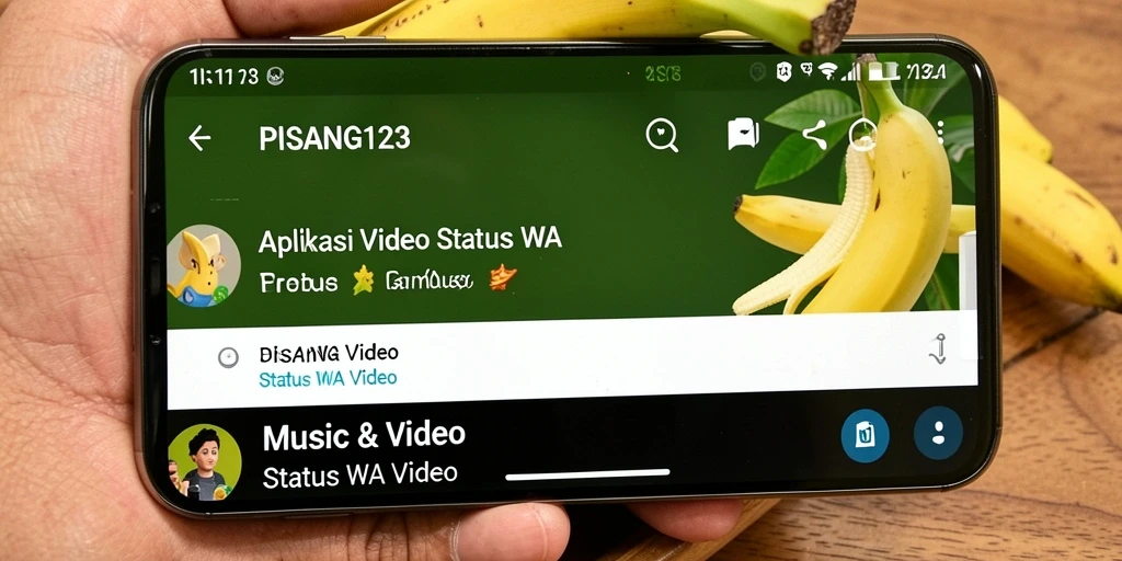Tampilan antarmuka utama PISANG123 dengan berbagai pilihan video status.
